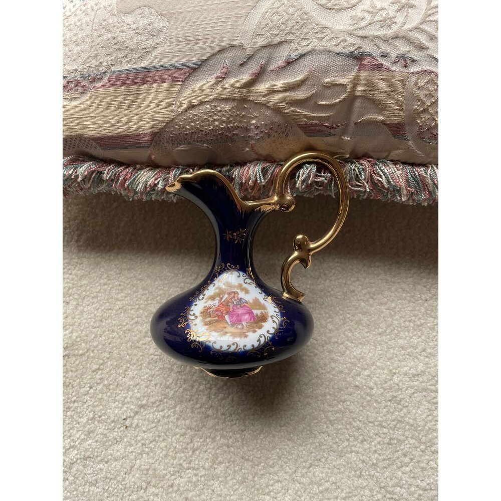 Vintage Limoges French Porcelain Miniature Pitcher With Gold Detailing 6 inches